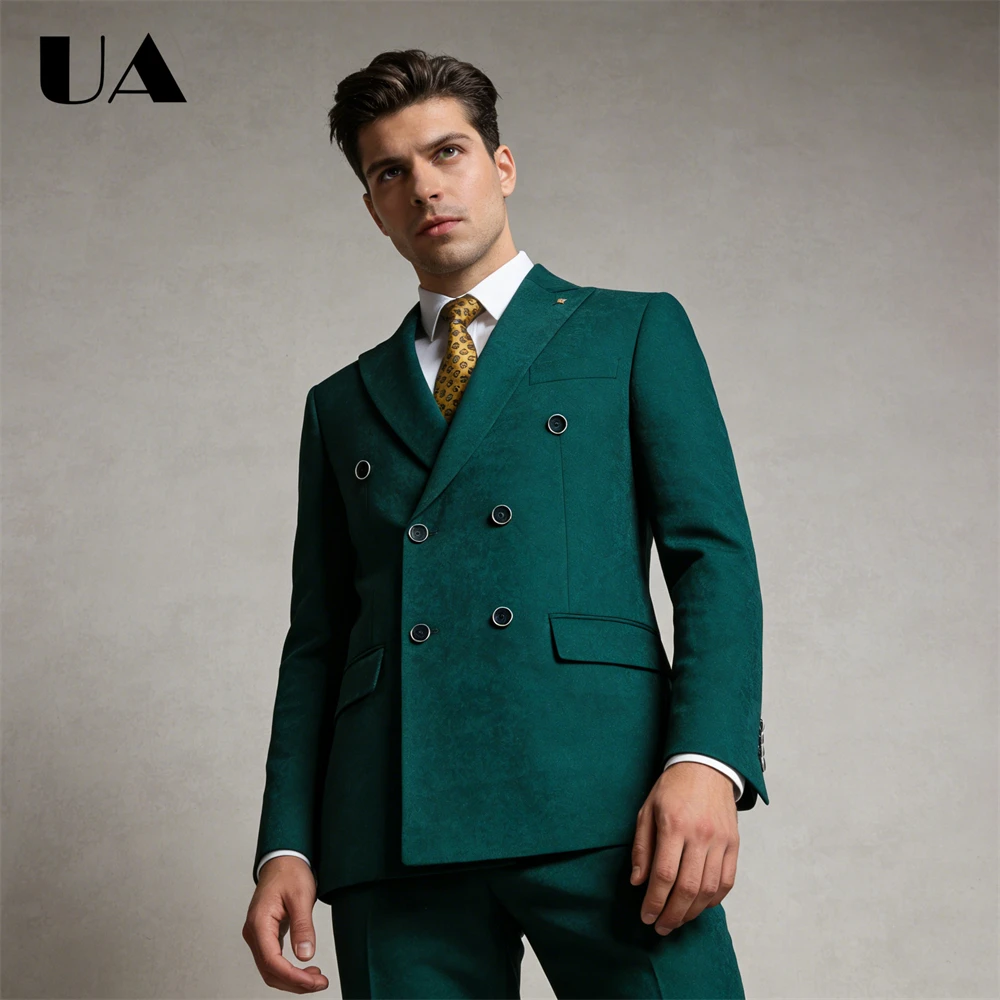 

S-5XL High-End Men's Slim Fitting Suit, Jacket + Pants, Double Row Snowflake Blazer with Matching Pants, Wedding Suit Attire