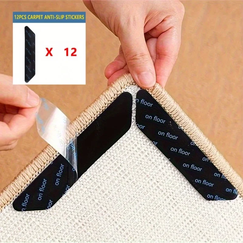 12 Pieces of Black Anti Slip Carpet Fixing Patches, Easy To Use, Suitable for Daily Home Use, Convenient and Practical
