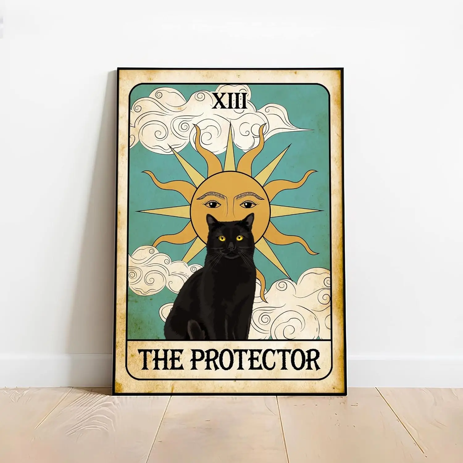 Retro Metal Tin Sign 5.5 X 8 Inches Black The Protector Poster Black Tarot Poster Gifts for Lovers Funny Wall Decor-aluminum