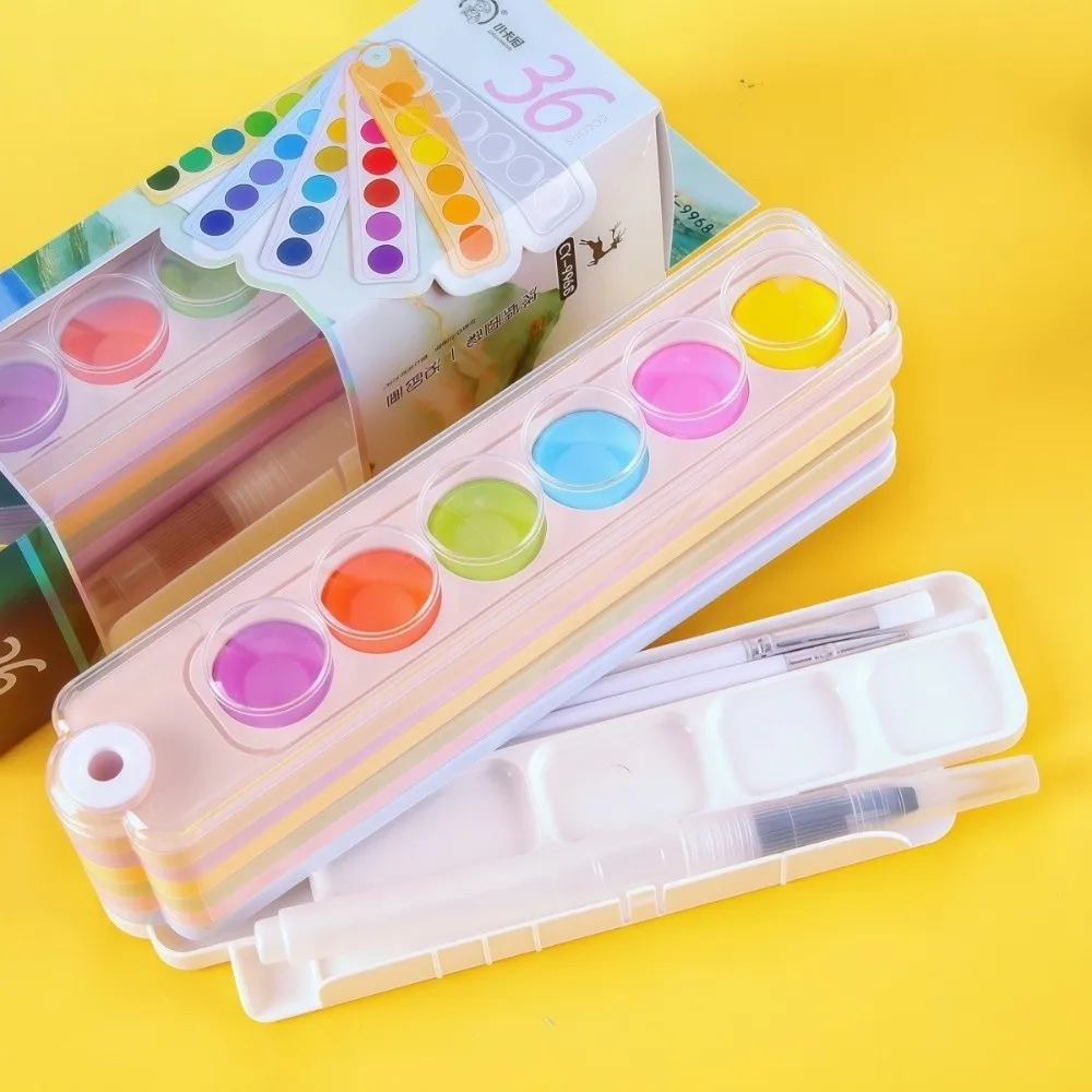 Foldable Solid Watercolor Set 12/18/24/36 Colors Fan Shape Watercolor Pigment with Water Brush Painting Pigment Kit