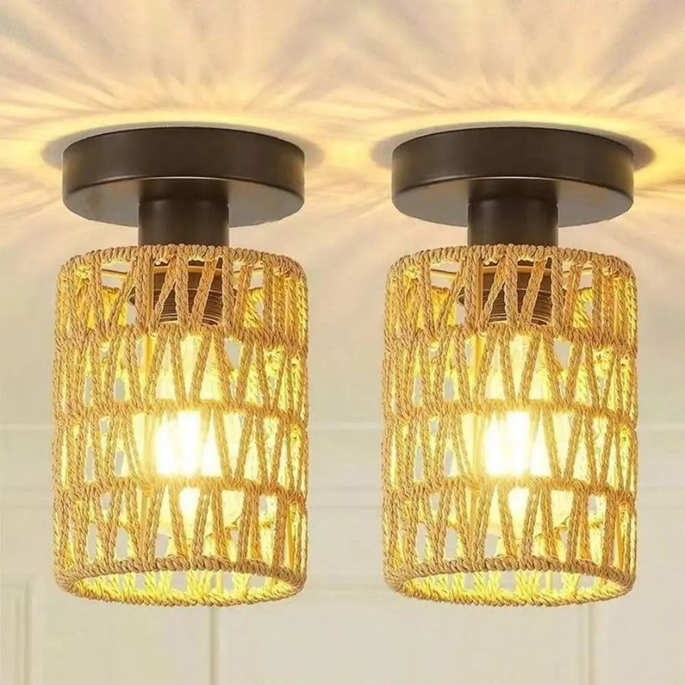 Retro Weaving Design Woven Lampshade Hanging Vintage Style Vintage Lampshade Light Fixture Hanging Light Lampshade Bedroom