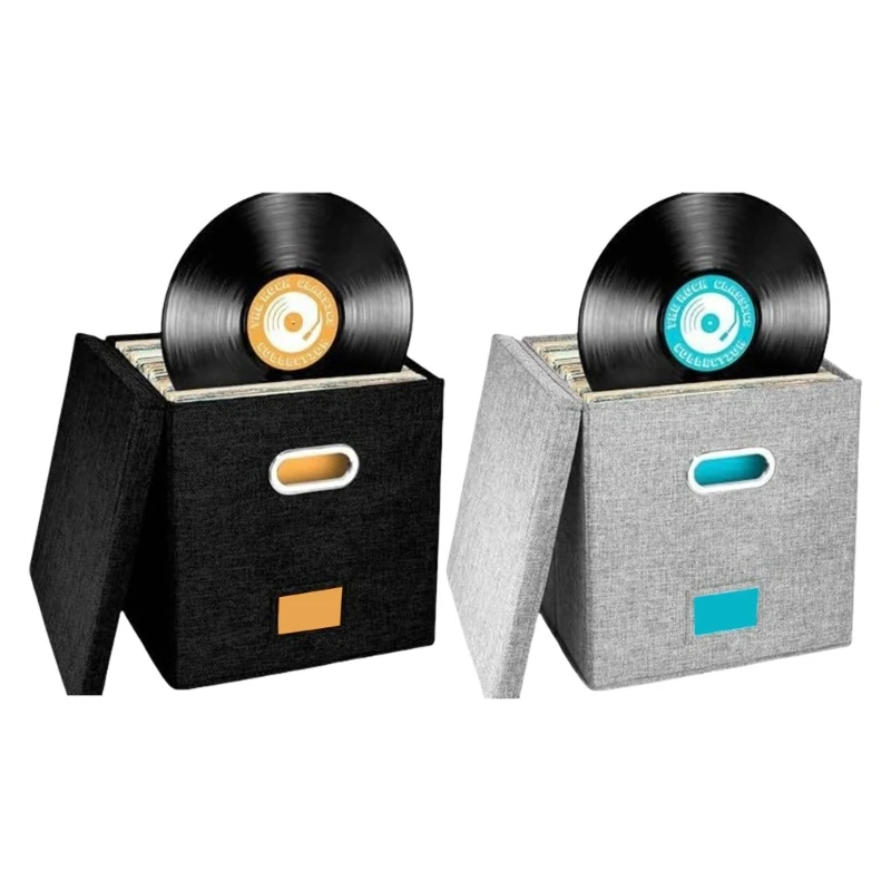 

Ящик для хранения записей для CDS Storage 12.99Inch Организаторы складывания с крышкой и ручками содержат 100+ альбомов и файлов