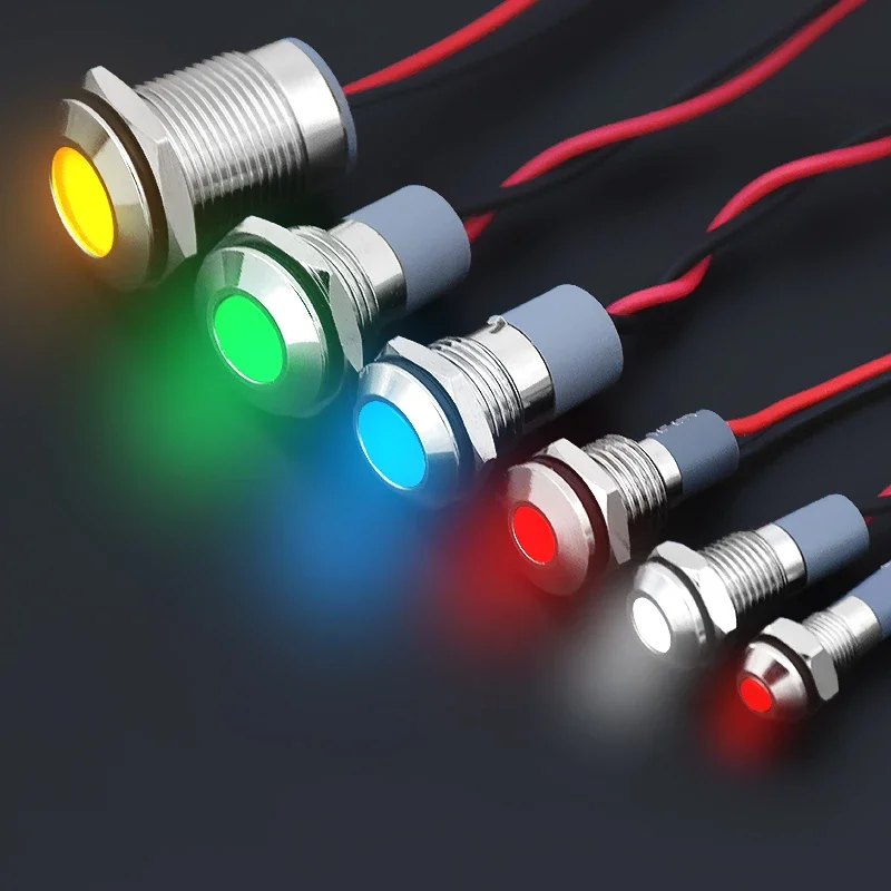 1pcs 6mm 8mm 10mm 12mm 14mm 16mm 19mm 22mm 25mm 30mm Waterproof IP67 Metal LED Warning Indicator Light Signal Lamp Pilot Wire