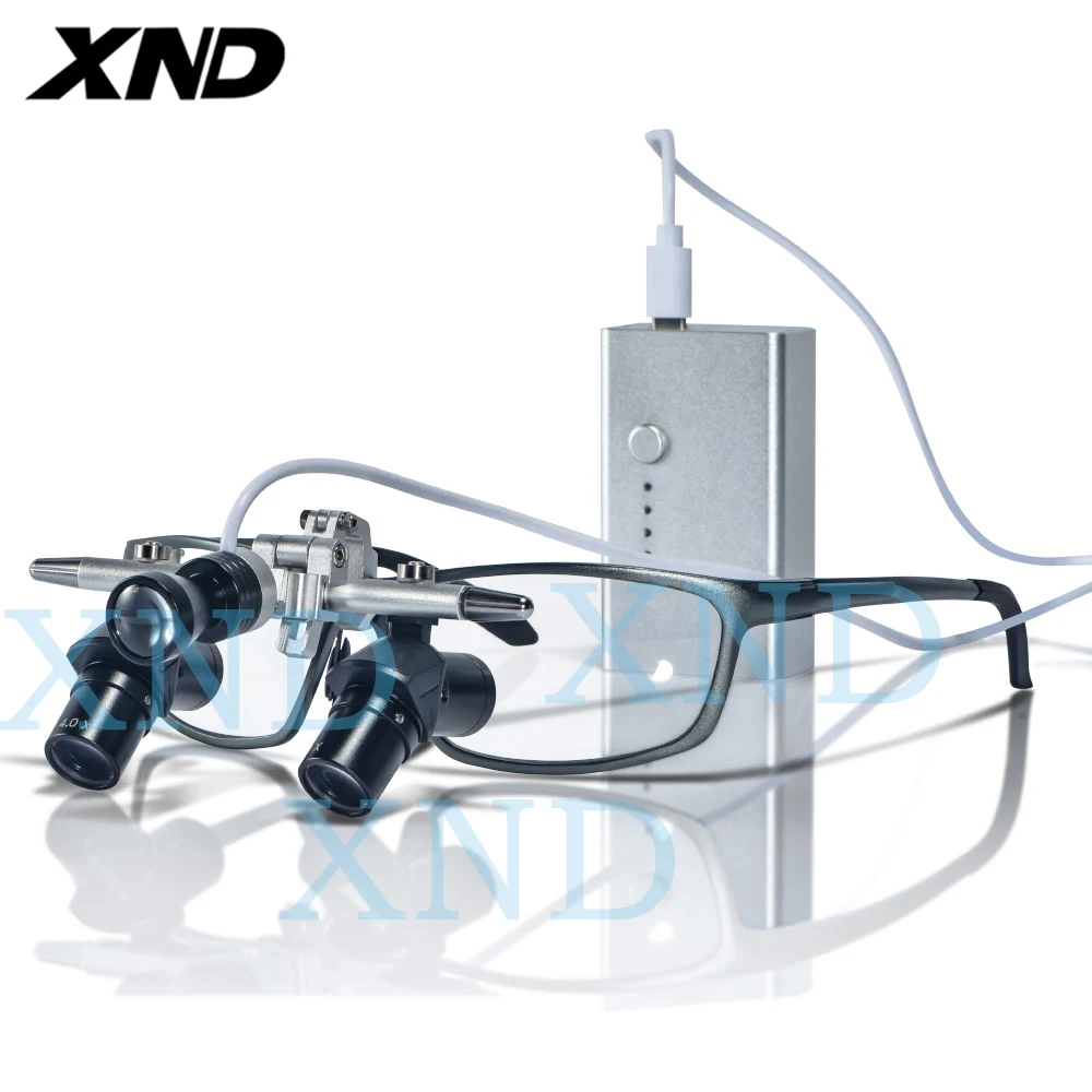 XND Dental Ergo Loupes 45°Optical Corner Structure 4X Magnifying Glass with 5W LED Light Surgery Lens EU/US Plug Dental Supply