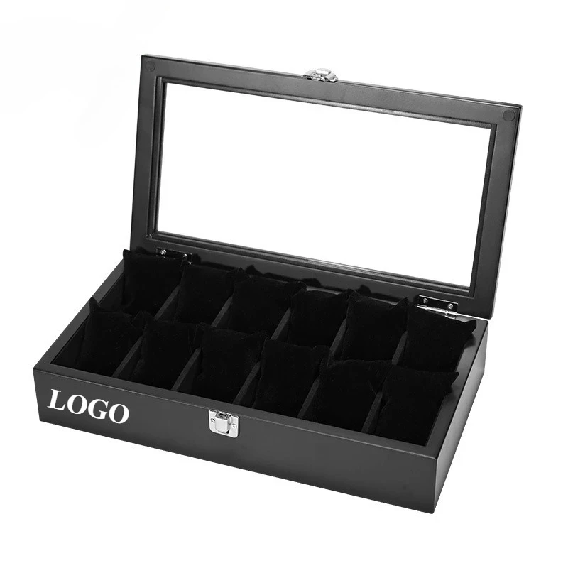 Customized LOGO Elegant Wooden Glass Skylight Watch Box Retro 12 Grid Handchain Display Box Collection & Storage Jewelry Case