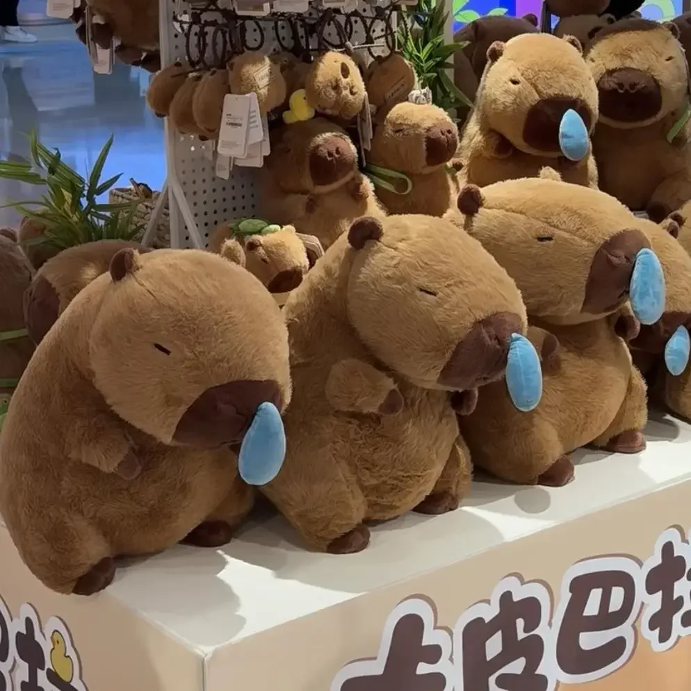 Hewan simulasi mewah Capybara lucu snoty dengan boneka lembut lembut hadiah anak boneka mewah Capibara Fluffty lendir hidung merenggang