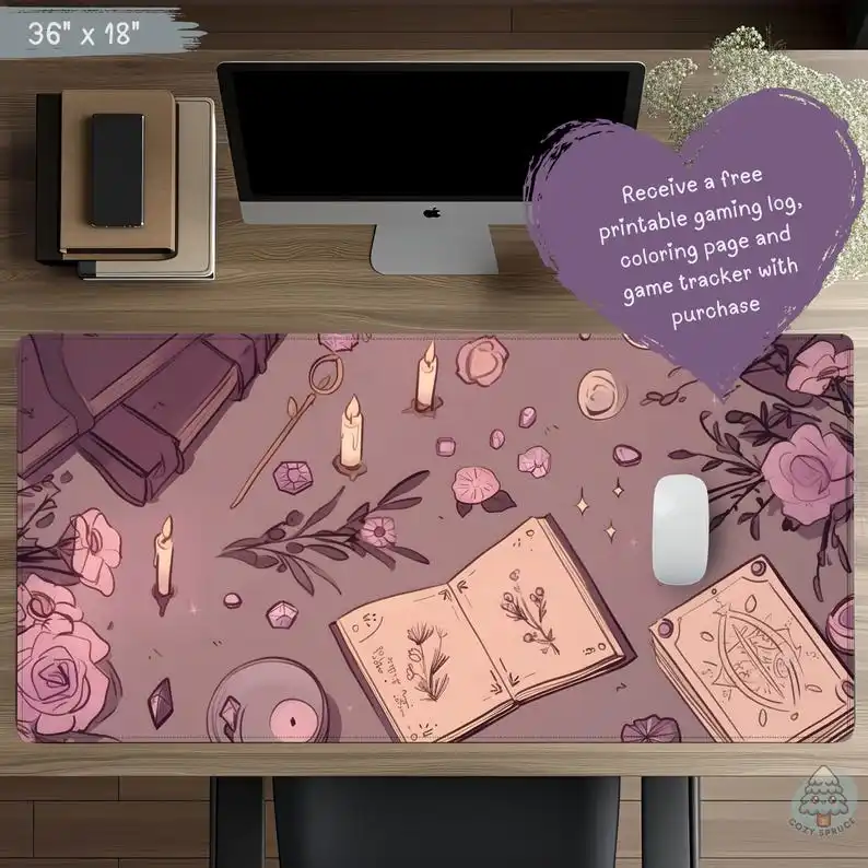 

Коврик для стола Witchy Spellbook и Crystal Dark Academia, коврик для мыши, готический ковер, игровой коврик, коврик для мыши, геймерский декор, настольный коврик, коврик для клавиатуры