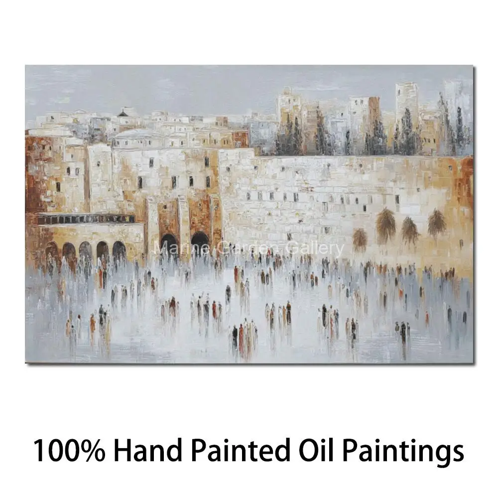 Jewish Contemporary Textured Canvas Jerusalem Landscape Oil Painting Hand Painted Kotel Wall Art Judaica Restaurant Home Decor
