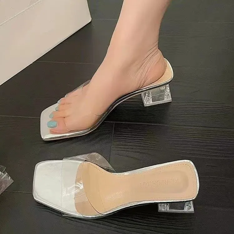 Zapatos de tacón alto con punta abierta para mujer, sandalias transparentes de PVC, zapatos de verano kapcie damskie