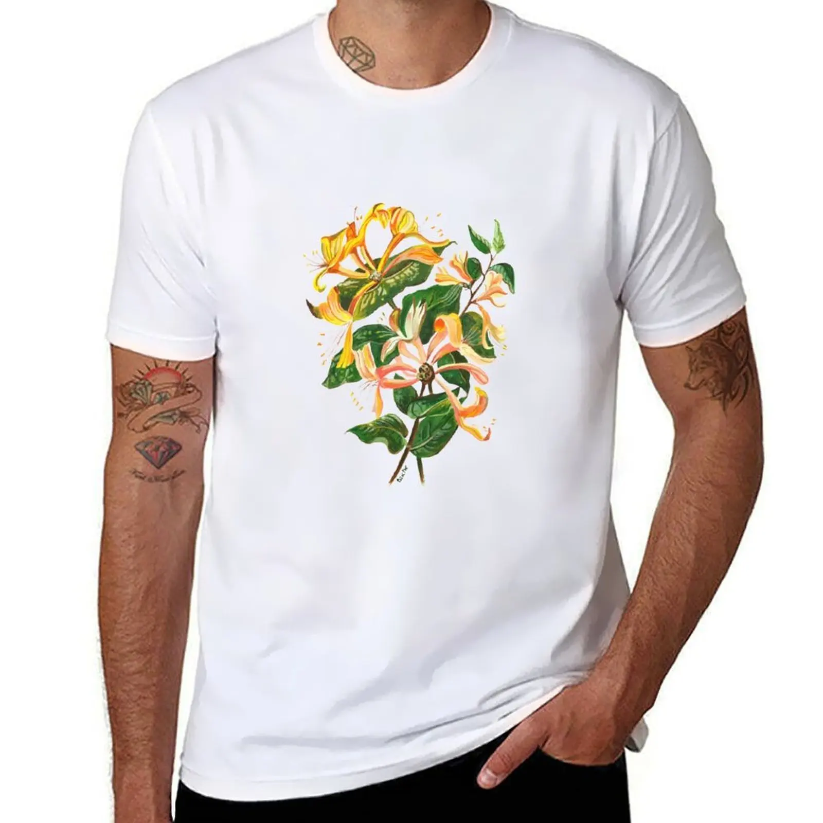 

Honeysuckle Botanical Art Cut Out T-Shirt t shirts for man pack white t shirts for man cotton soft T-Shirt