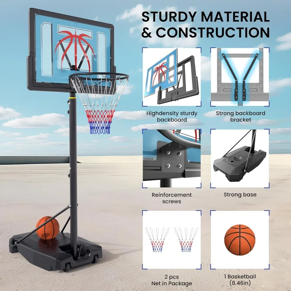 Verstellbarer Outdoor-Basketballkorb, 4,8–8,53 Fuß, tragbar, mit 32-Zoll-PC-Rückwand und befüllbarer Basis für mehr Stabilität