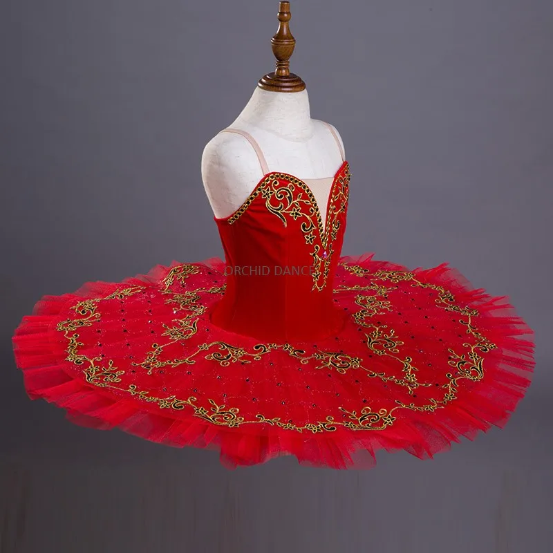 High Quality Kids Girls Red Velvet Ballet Dance Costumes Child Dance Performance Tutu