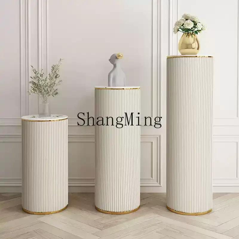 ZYY-salón de compras ligero de lujo, soporte de flores de losa de roca simple, estante de exhibición de suelo, mesa de columna para sala de estar, adorno redondo