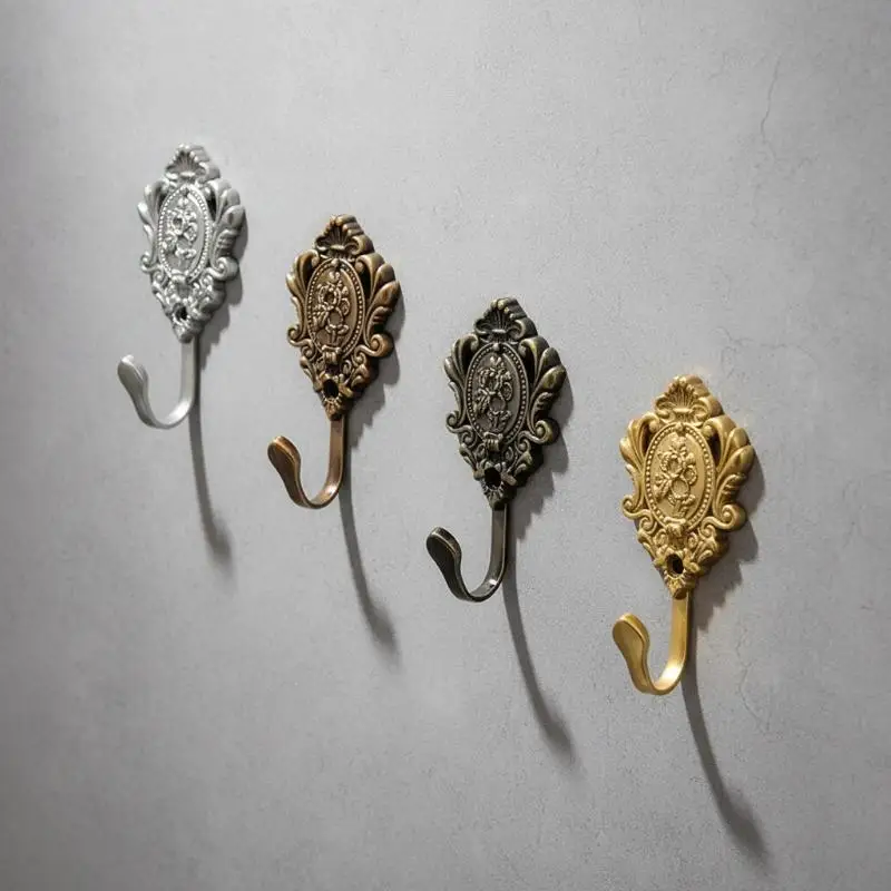 {#} 2Pcs Rose Pattern Vintage Bronze Gold European Zinc Alloy Curtain Holdbacks Decoration Hook Wall Hooks For Cloth Hat Drapery