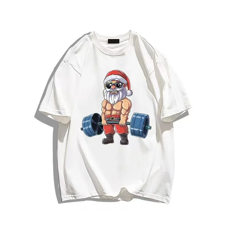2025 الصيف والخريف محاكاة ساخرة سانتا كلوز تي شيرت مطبوع فضفاض في الهواء الطلق قصيرة الأكمام الرجال والنساء بلايز #1