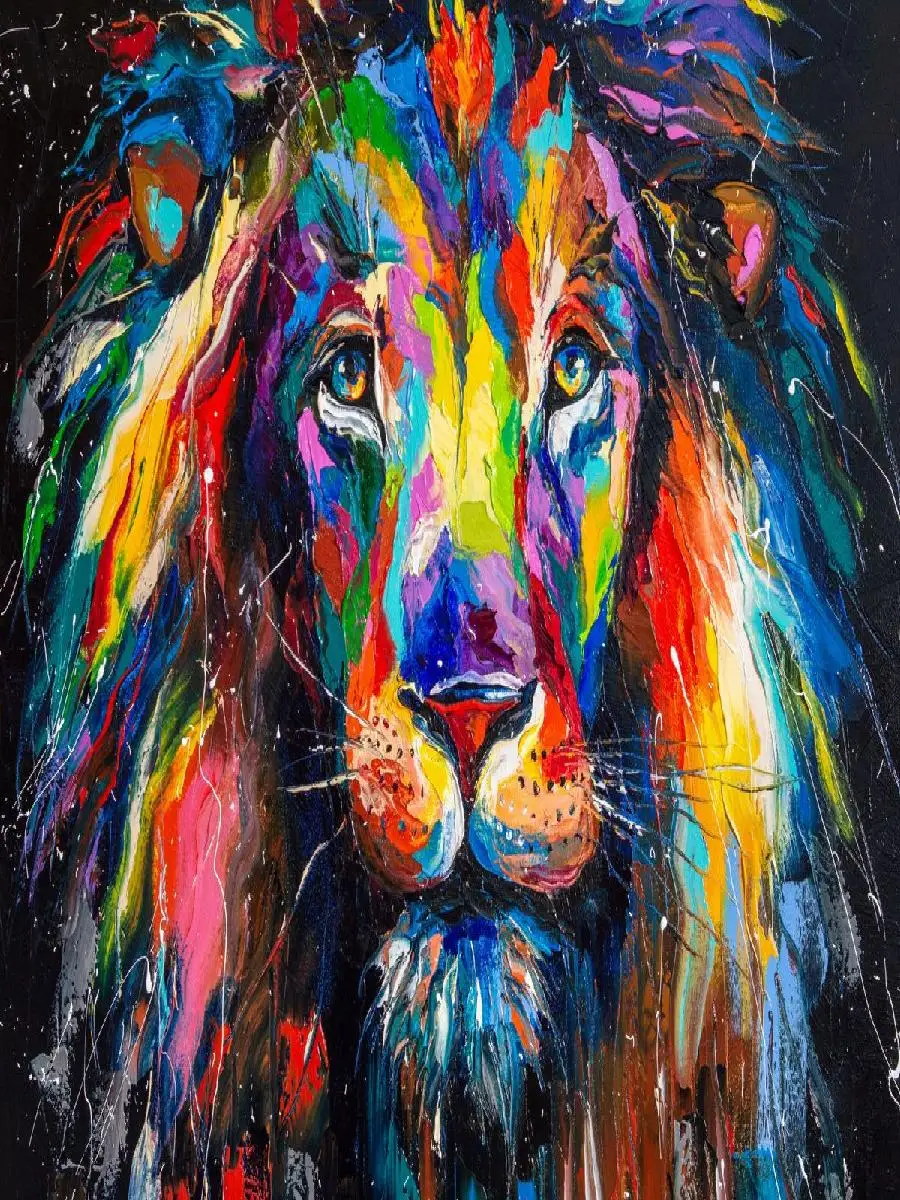 Colorful Lion Majesty Wall Art Poster  Vibrant Animal Painting Print for Modern Home Interior Design Decor