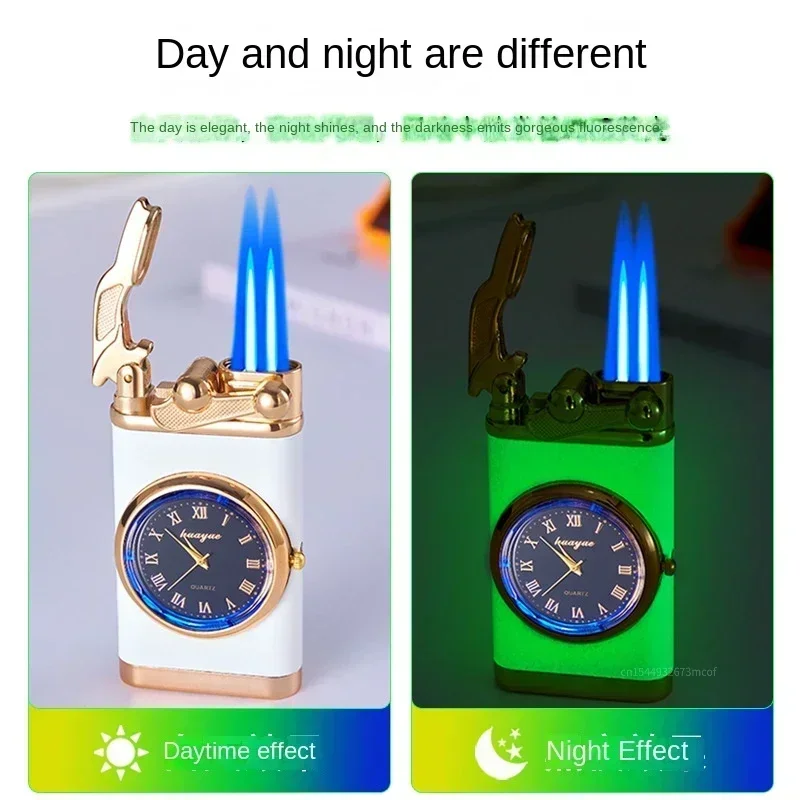 Windproof Gas Lighter Wrist Watch Cigar Lighter Outdoors Jet Double Fire Tube Lighters Gadgets for Men Cigarette Accessories view 5