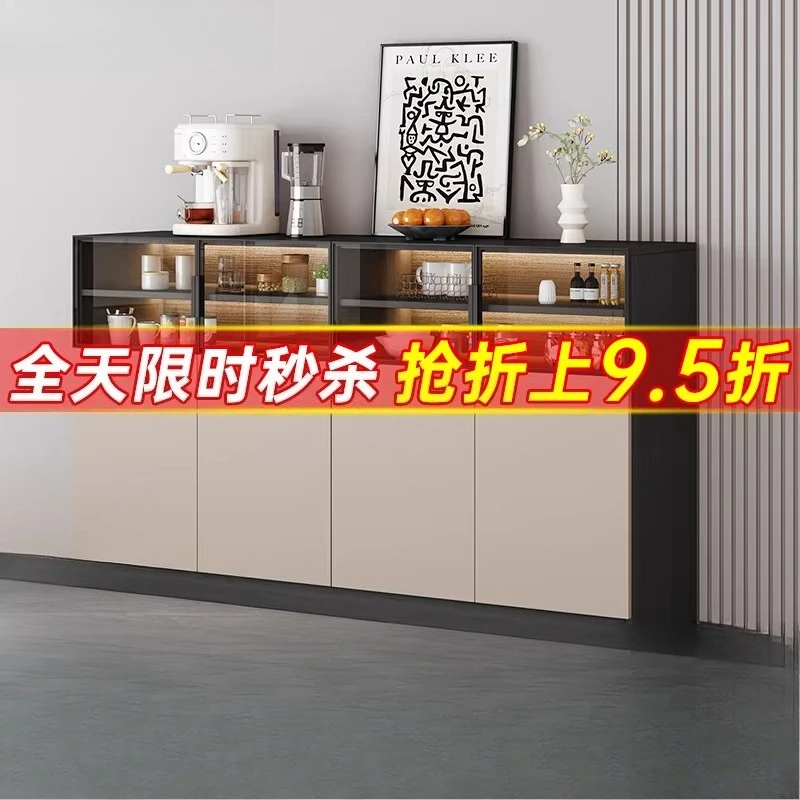 Dinner side, living room, integrated storage against the wall, light glass door, tea and wine cabinet