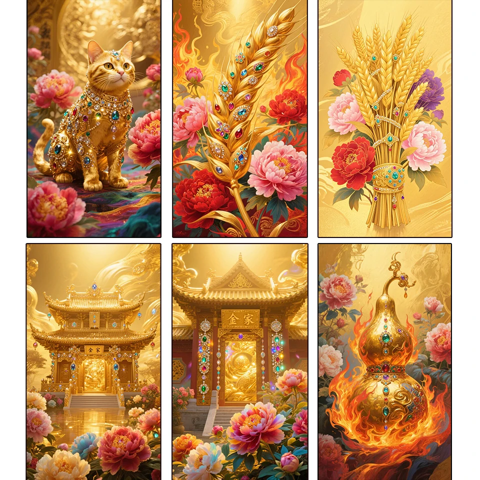 

Gold Diamond Painting Wealth Mosaic 5D DIY Embroidery Cross Inlaid Rhinestone Home Decoration Gift Handmade