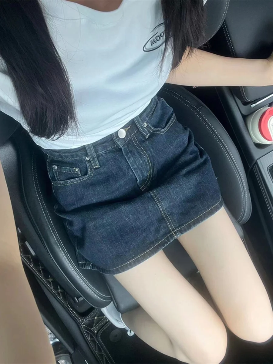 Jupe trapèze taille haute pour femmes, jupe ort en Denim, amincissante, polyvalente, coréenne, pour les déplacements, couleur Pure, été 2023