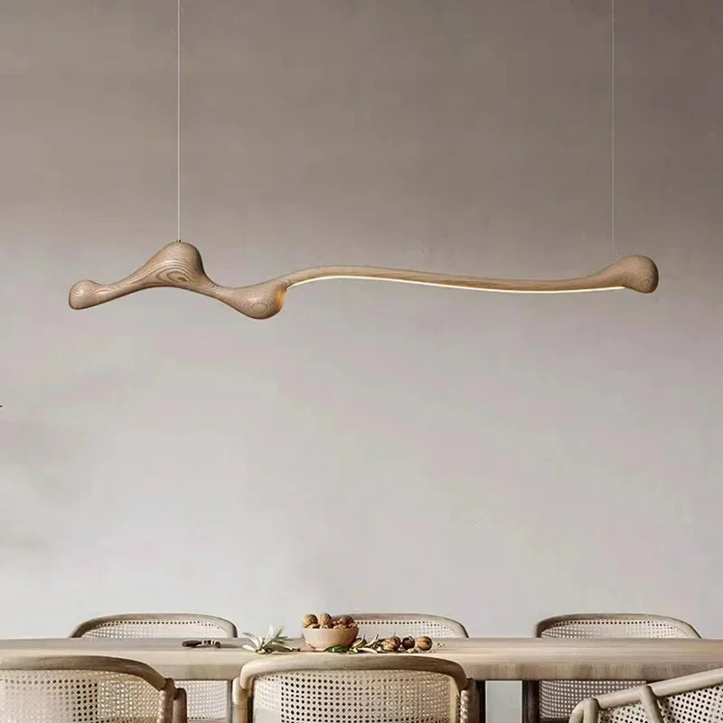 

Modern Wooden Long LED Pendant Light for Living Dining Room Kitchen Food Tables Designer Chandelier Home Decor Light Fixture