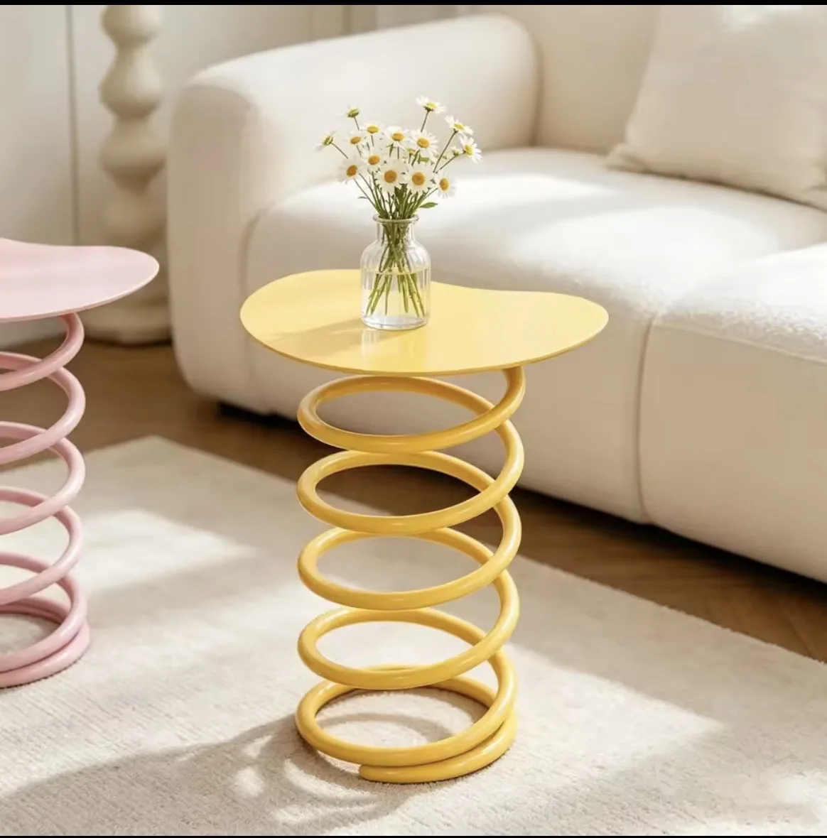 Spiral Spring Coffee Table, Irregular Top Side Table, Colorful Modern End Table, Creative Accent Table for Home Living Room