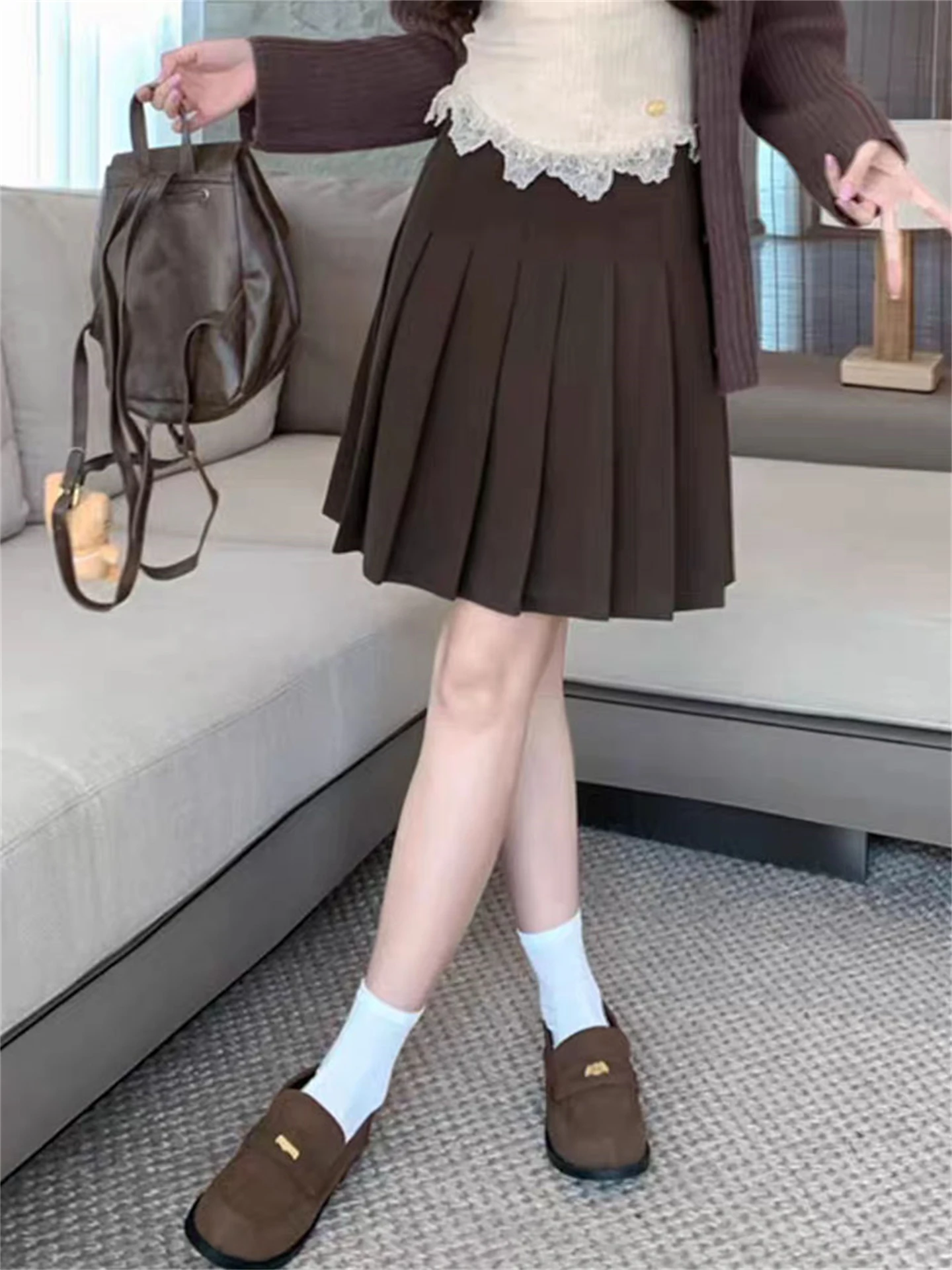 plus Size Autumn Woolen A-Line Skirt Hip Concealing Women's Fashion High Waist Slimming School Uniform Style Half-length Skirt