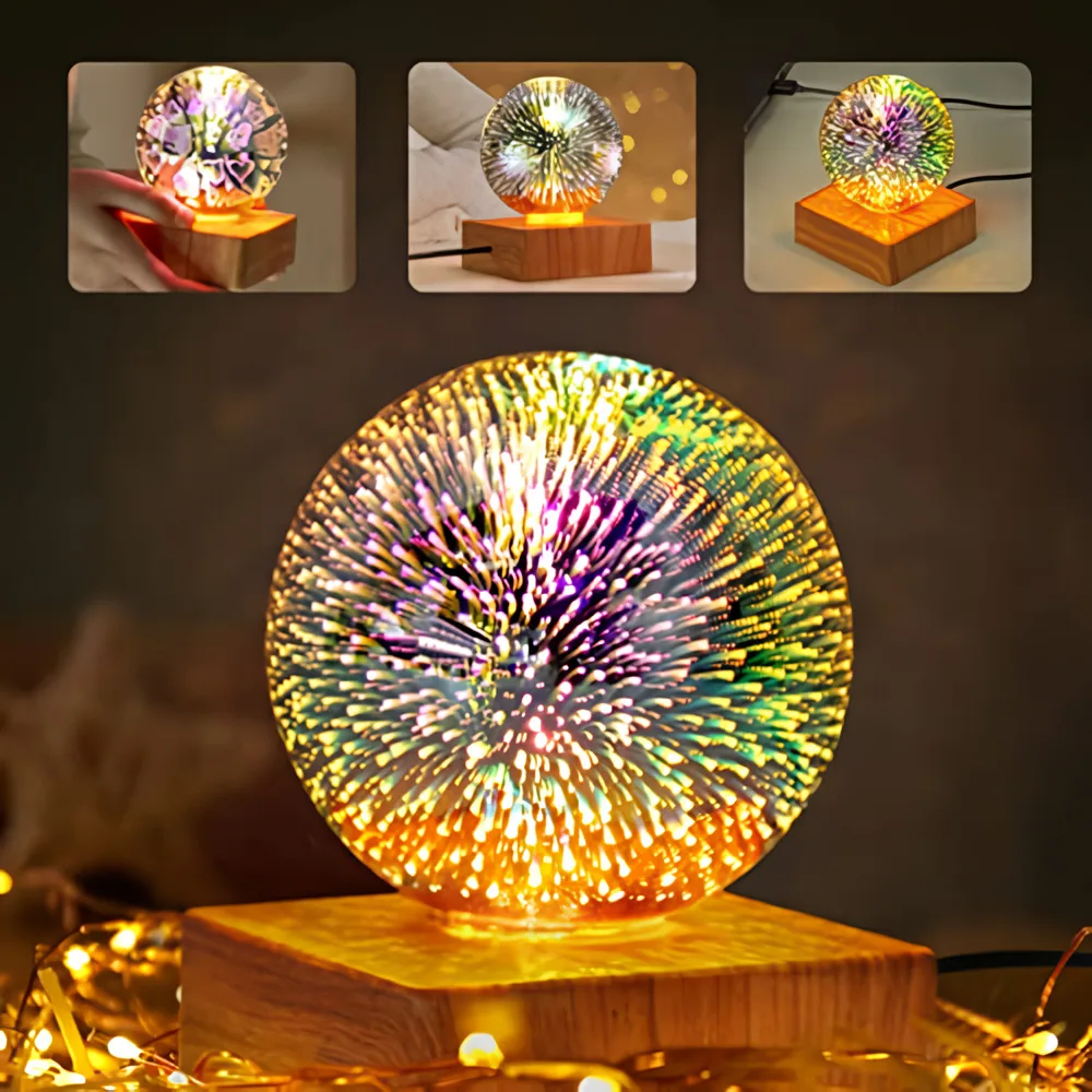 

LED 3D Firework Night Light Colorful Atmosphere Table Lamp Pendant Light Glass Ball for Home Decoration Starry Sky Night Light