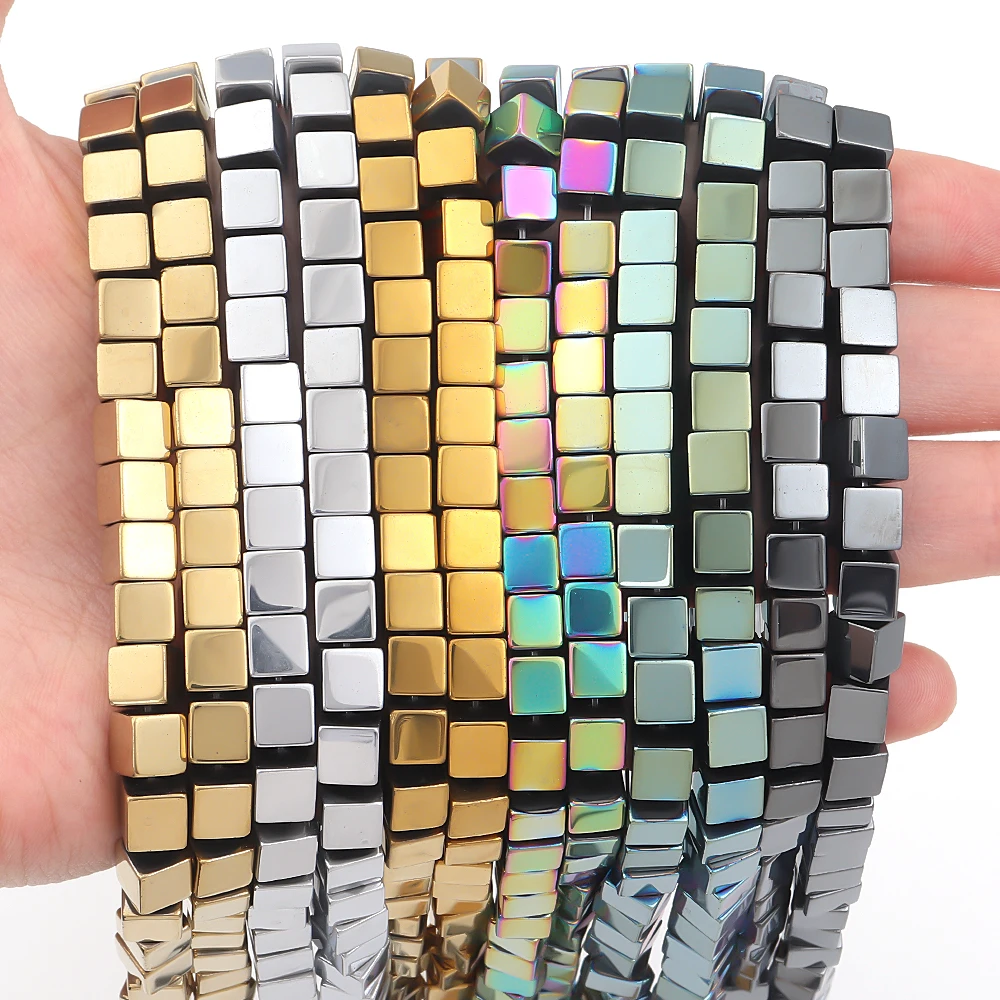 60–160 Stück/Lot 2 4 6 8 10 mm quadratische Hämatit-Perlen für Schmuckherstellung, Natursteinperlen, lose Perlen, DIY-Armband, Halskette
