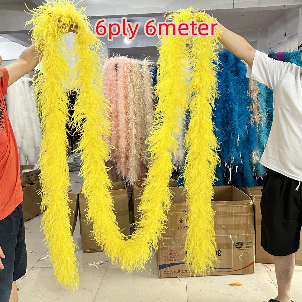 2Meter Yellow Natural Ostrich Feather Boa 2-20PLY Thick Colored Plumes Shawl Feather Trims DIY Party Clothing Skirt Costume