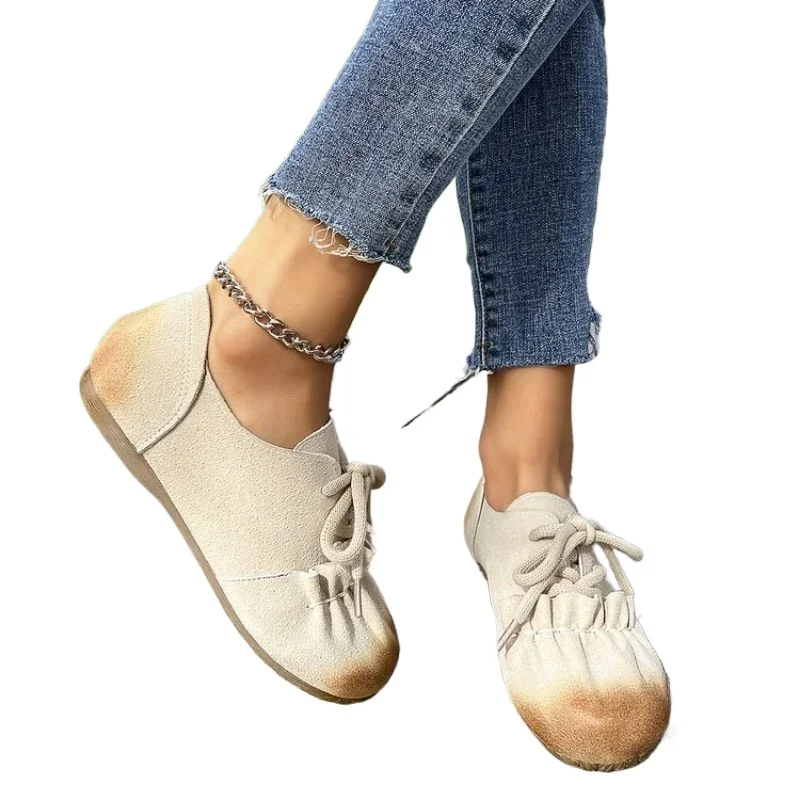 Shoes for Women 2024 High Quality Front Lace-up Women's Flats Fashion Round Toe Daily Flats Women New Plus Size Flat Low Heels