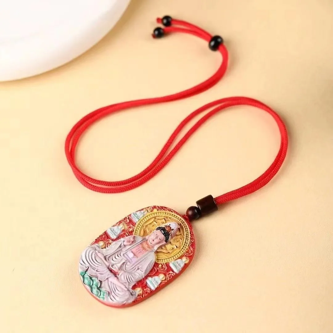 New Cinnabar Painted Guanyin Pendant Guanyin Bodhisattva Send Husband Boyfriend Low Content Cinnabar Good Lucky Pendant Jewelry