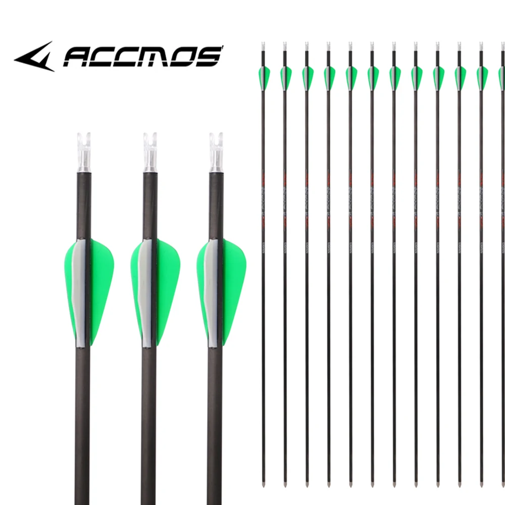 12pcs Pure Carbon Arrow ID4.2 mm Spine700 800 900 1000 1300 Length 32in with Stainless Steel Arrowhead Hunting Shooting Archery