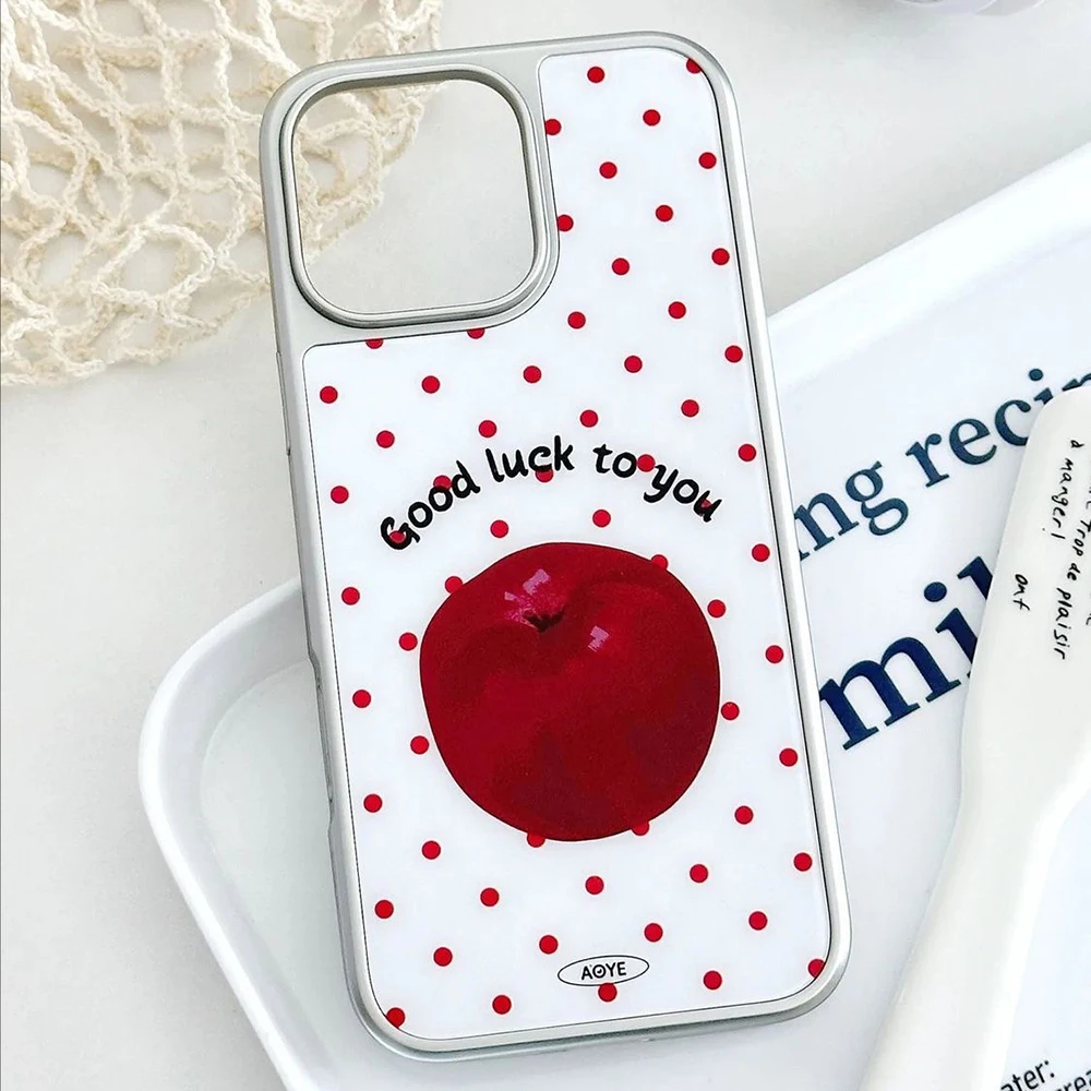 Coreano ins maçãs vermelhas bolinhas caso de telefone para iphone 17 16e 16 15 14 13 12 11 ar pro max x xr xsmax 8 plus luxo capa clara