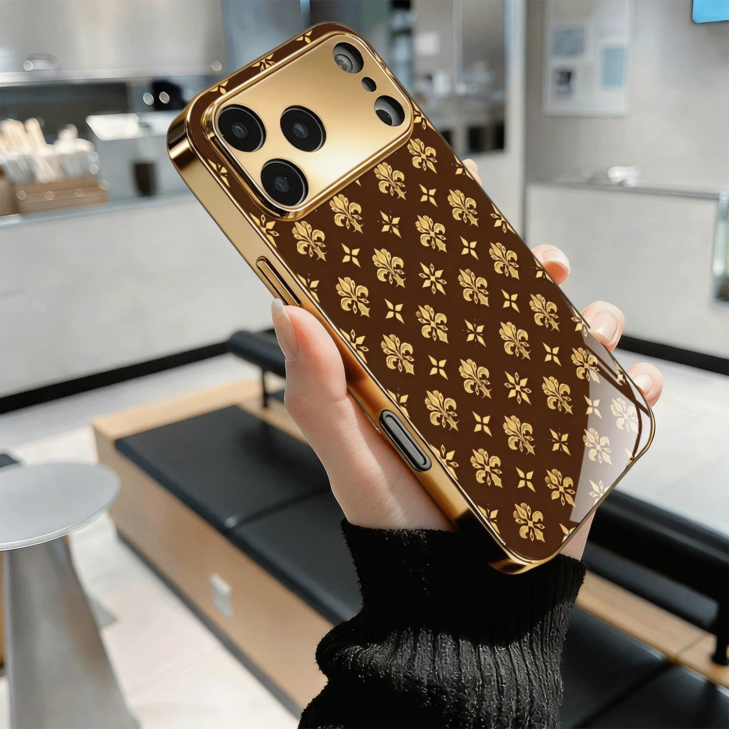 Sleek Fleur-de-lis Gold Print phone case mobile phones for iphone 17 pro max cover Glass for iPhone 17、16、15、14、13、12pm Pro Plus