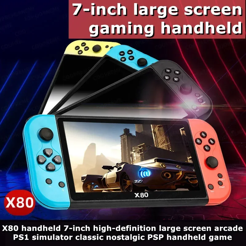 X80 Portable Handheld Game Player Console Arcade 7 Inch Screen Quad Core 16GB 10000 Nostalgia Classic Game for PS/MAME HD TV Out