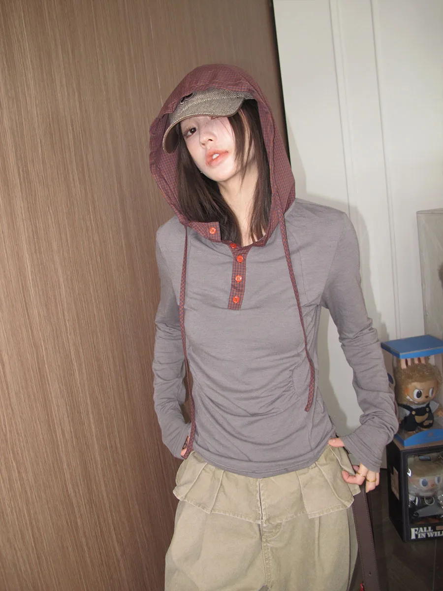 

Стильная женская толстовка с длинными рукавами в клетку, с цветными вставками, утянутая на талии, универсальная, из смесовой шерсти и полиэстера