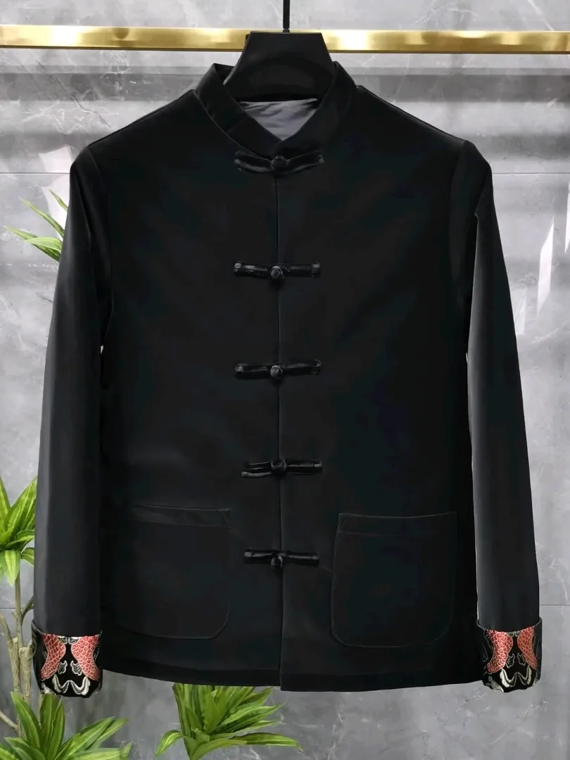 

Высокое качество, осенне-зимнее стеганое футболка на пуговицах, модное универсальное теплое персонализированное китайское мужское пальто