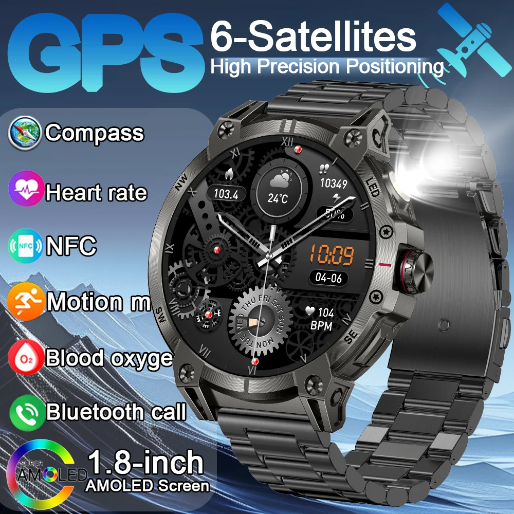 جديد 760mAh ساعة ذكية خارجية للرجال 1.85 بوصة HD شاشة GPS بوصلة بلوتوث دعوة IP68 مقاوم للماء ساعة ذكية لنظام أندرويد