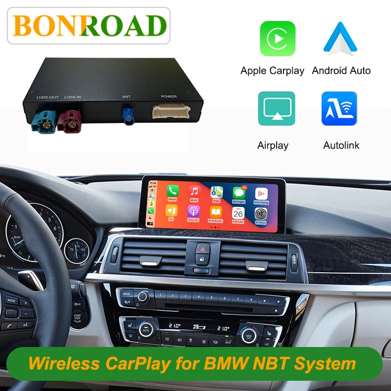 Bonroad Wireless Carplay Modul Android Auto Nachrüst-Interface für BMW CCC/CIC/NBT/EVO System 1-7 Serie X1-X6 E60 E70 F20 F30 F48 Airplay Autolink unterstützt Rückfahrkamera