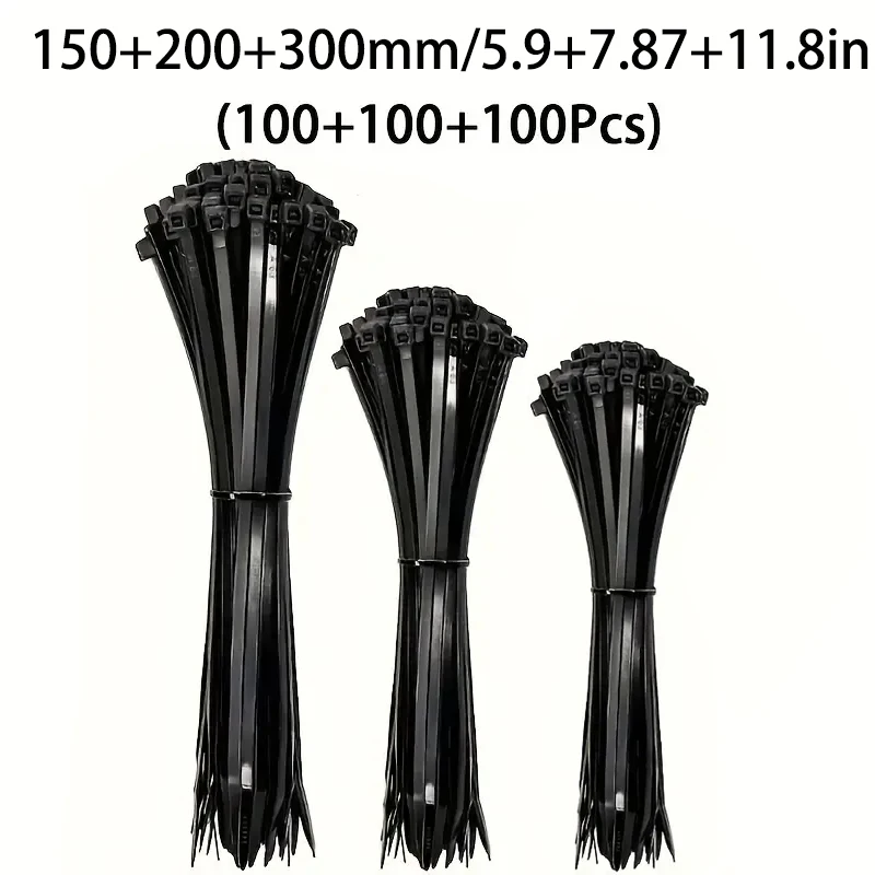 

300 нейлоновых кабельных стяжек, различные размеры 12 "/8"/6", высокая прочность на растяжение, самоблокирующиеся, черные кабельные стяжки на молнии для дома и офиса.