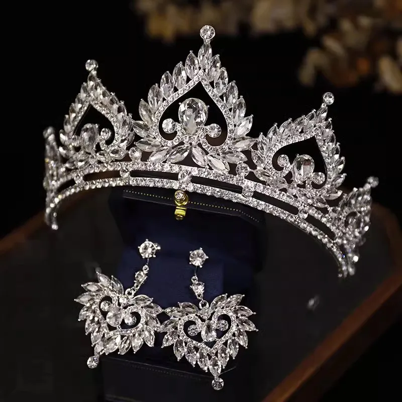 

CC хрустальные короны, свадебные аксессуары для волос, женские повязки на голову, свадебные диадемы, обручальная корона с серьгами, блестящий шарм, подарок AN139
