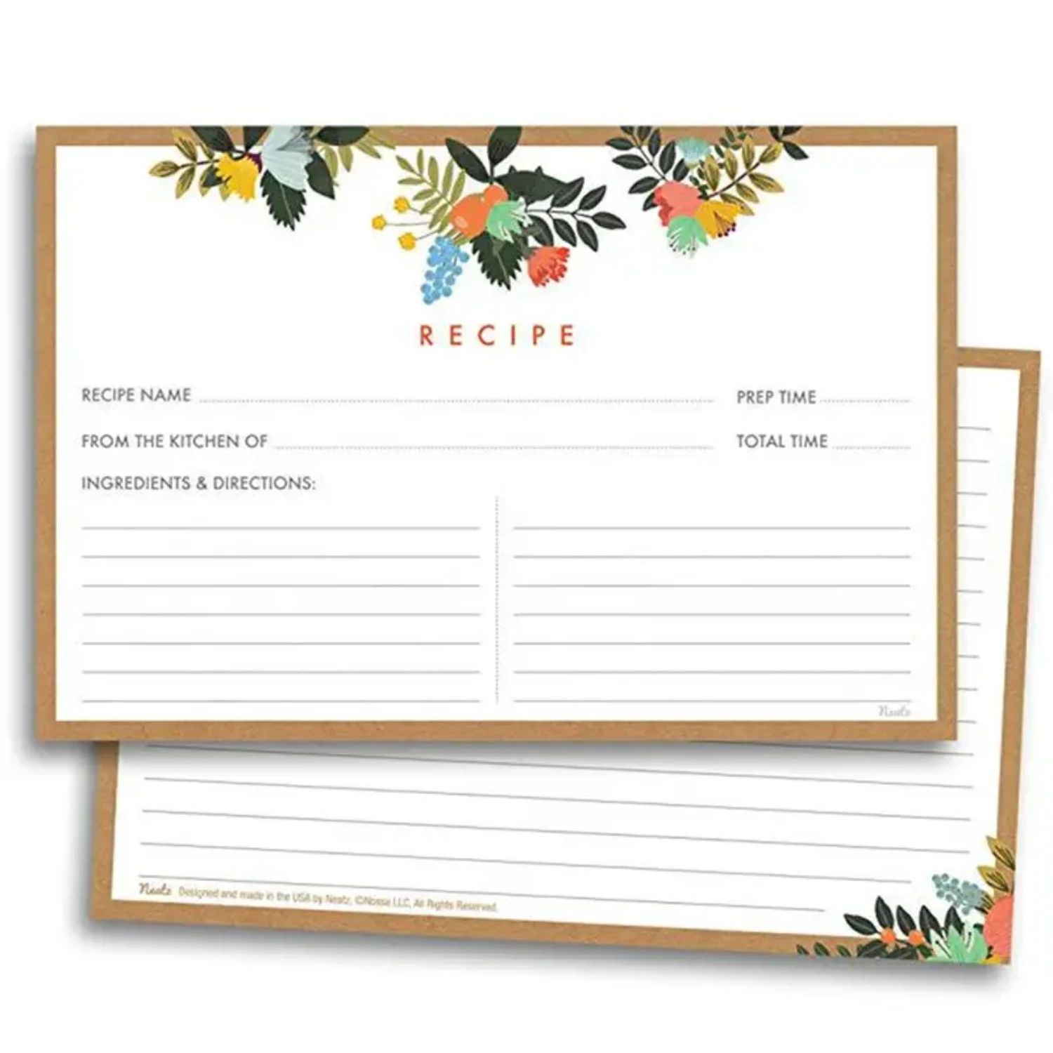 

Floral Patterned Postcard Set for Home Kitchen, 50 Beautiful Recipe Cards, Lovely Design for Cooking Enthusiasts and Chefs