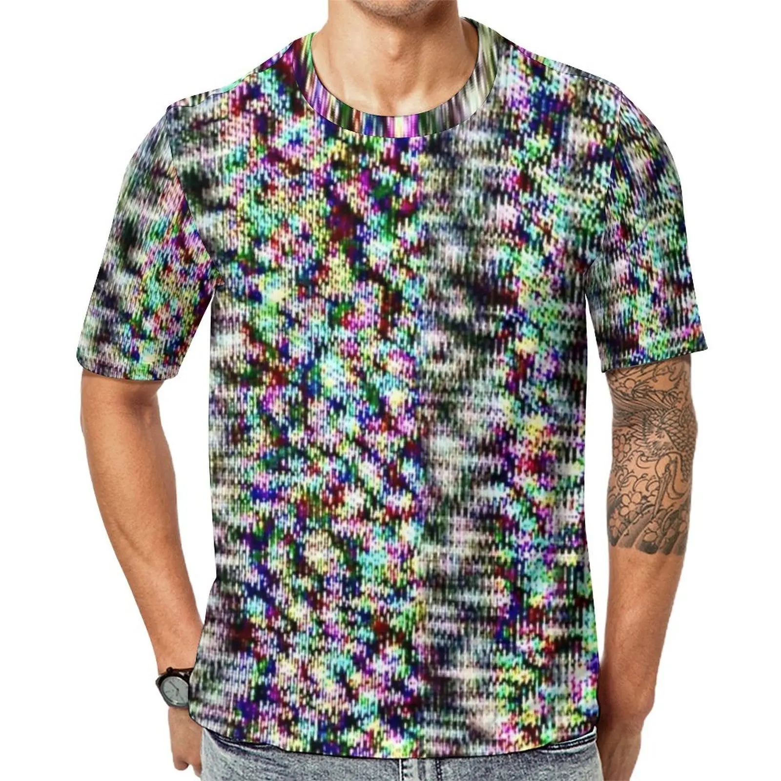Big Size T-Shirt Original Analog Static Noise Print T-Shirts  Funny Crew Neck Tee Shirt Male Trending Printed Top Tees