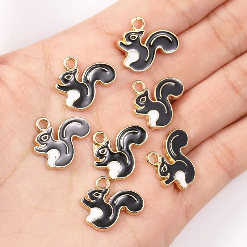 10Pcs 18*15mm Mixed Colours Cartoon Cute Squirrel Charm Enamel Drip Oil Animal Charm DIY Earrings Bracelet Jewellery Accessories