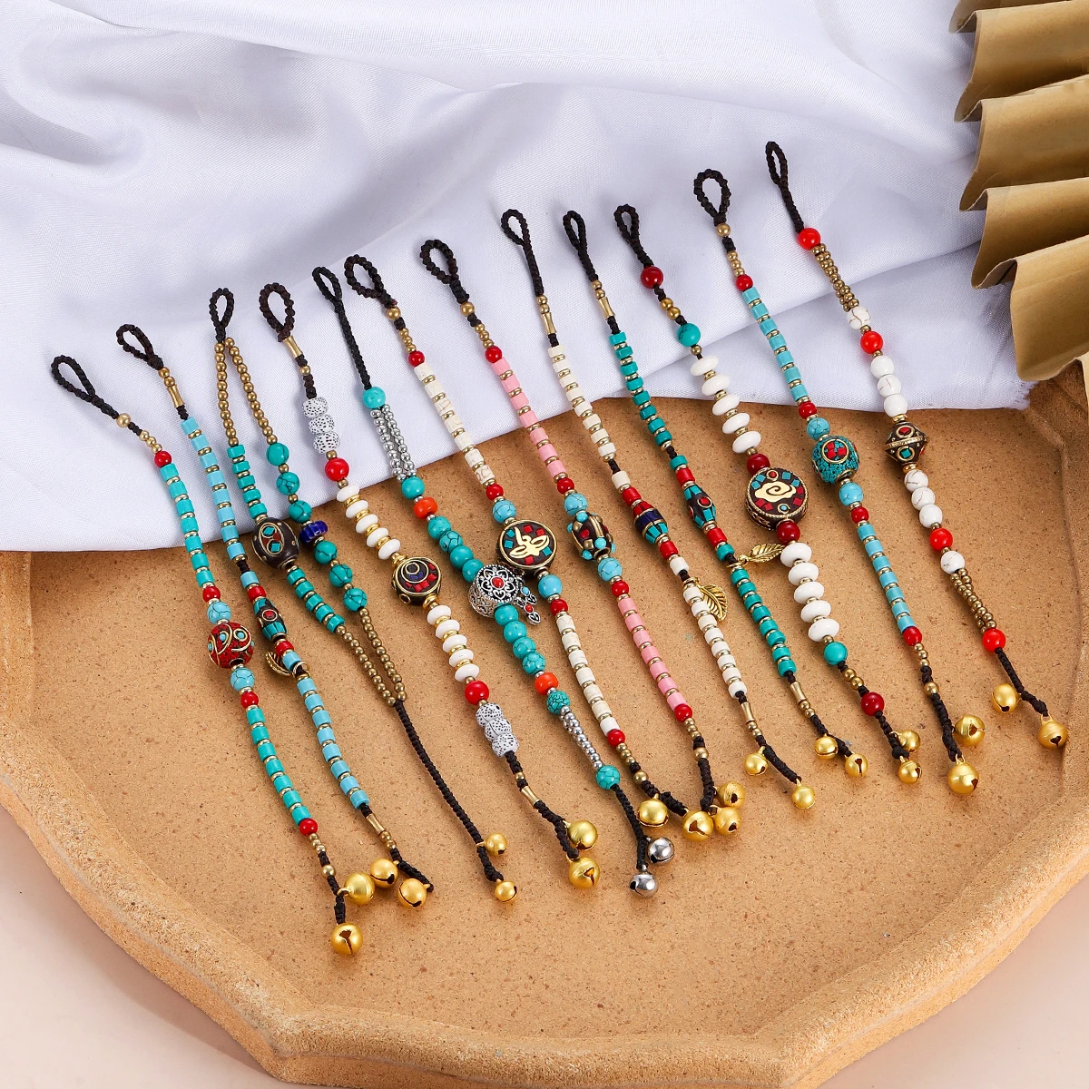 Ethnic Vintage Blue Stone Tibetan Bracelet for Women Men Handmade Beaded Bell Tassel Nepal Bracelets Couple Jewelry Gifts