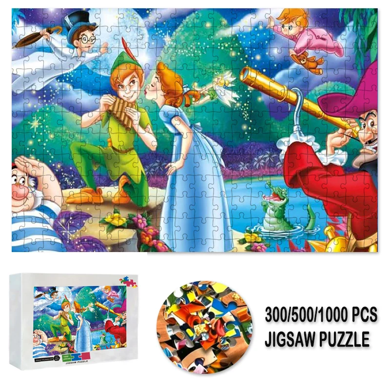 

300/500/1000 PCS For Adults Disney Peter Pan Jigsaw Puzzle Anime Educational Kids Toys Paper Puzzles Birthday Gift Room Decor