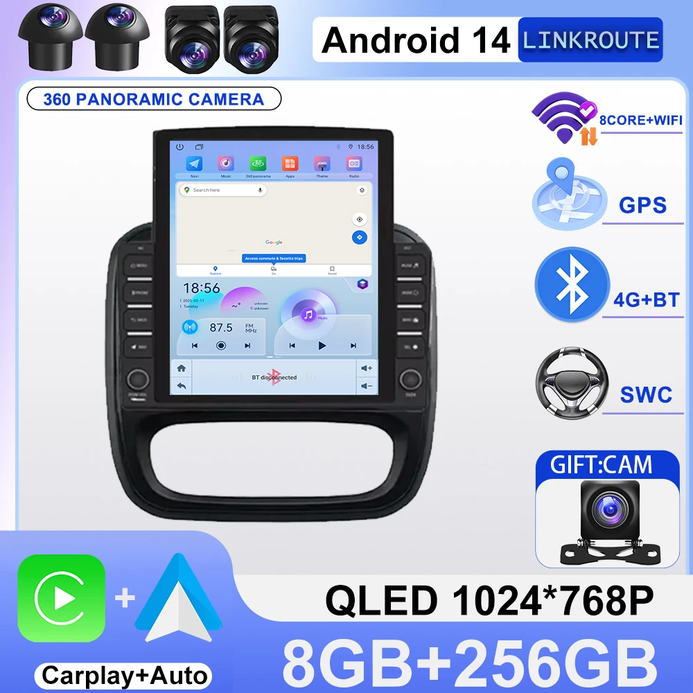 For Renault Trafic 3 14-21 For Opel Vivaro B 2 din Carplay GPS Navigation Intelligent System Touch Screen，9.7 inch Car Android