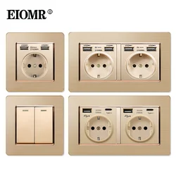 EIOMR 16A EU Wall Electrical Sockets and Switches Luxury Gold Stainless Steel Panel Power Outlet AC 110~250V Home Improvement