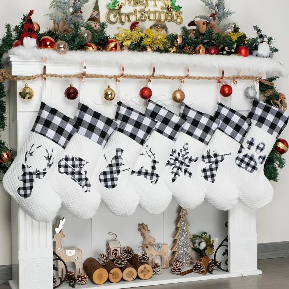 Meia do Natal ajustada para decorações da família, grupo de 8, 20 Polegada, búfalo da silhueta, preto, Xmas, feriado, decoração da estação